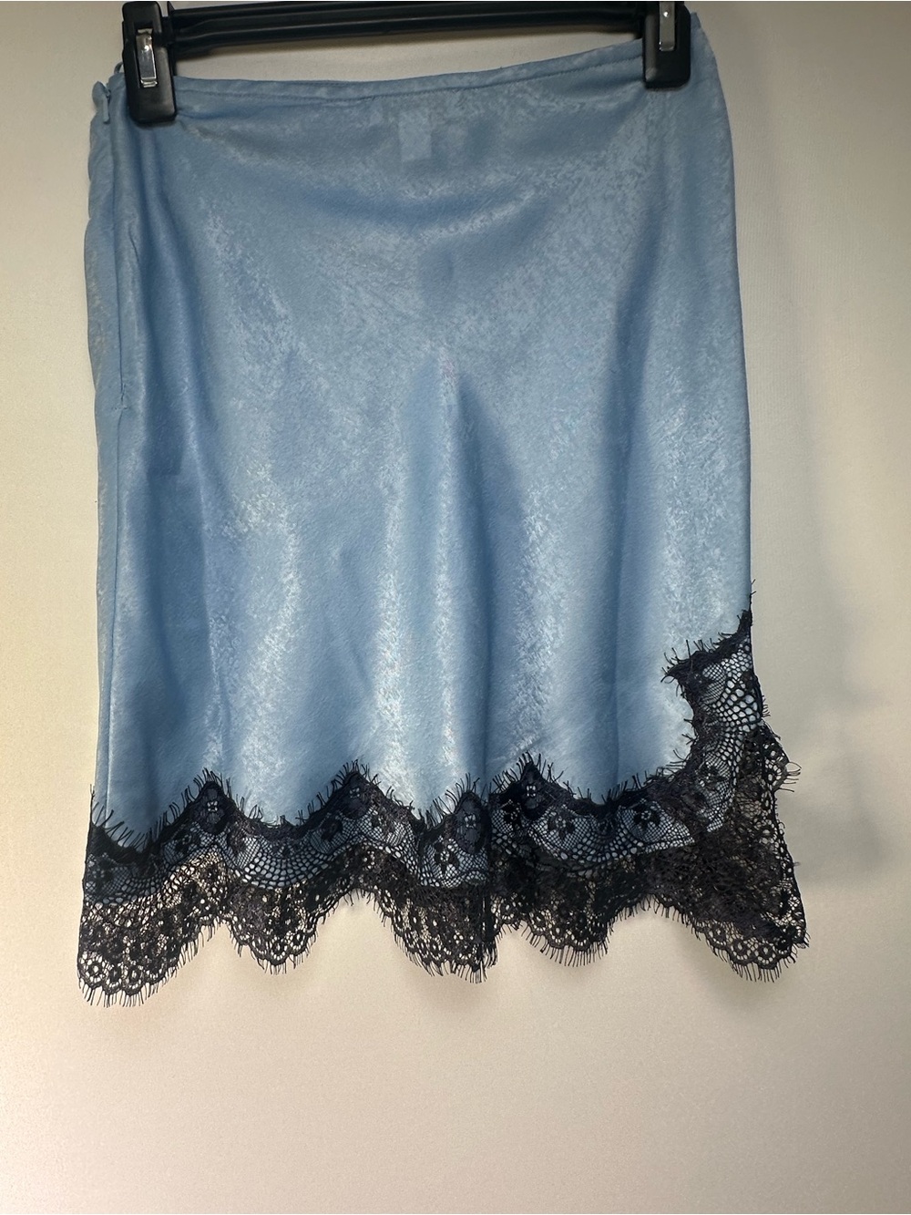 Topshop Light Blue Slip Skirt with Navy Lace Hem
